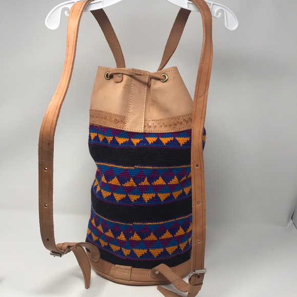 Leather Crosstitch drawstring bucklet bag backpack - Picture 5 of 8